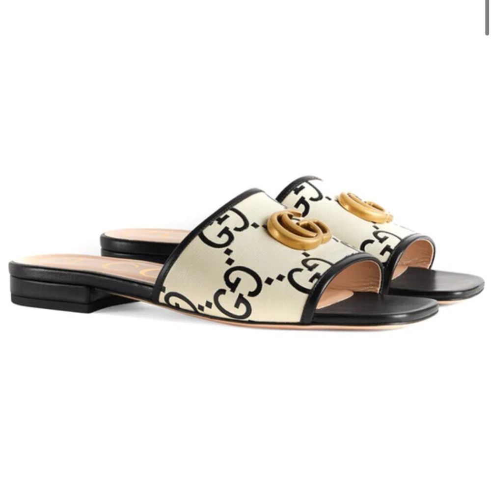 Gucci Jolie GG Marmont Slide Sandal Black White Leather size 39.5 - Picture 2 of 16